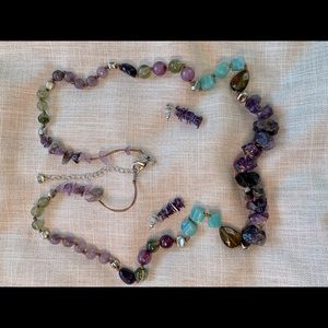Amethyst nuggets and other stones necklace and earrings set 1946 brand